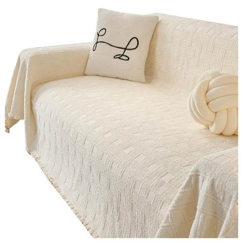 秋冬毛绒棋盘格沙发巾北欧简约沙发盖布毛毯防滑沙发套罩北欧风