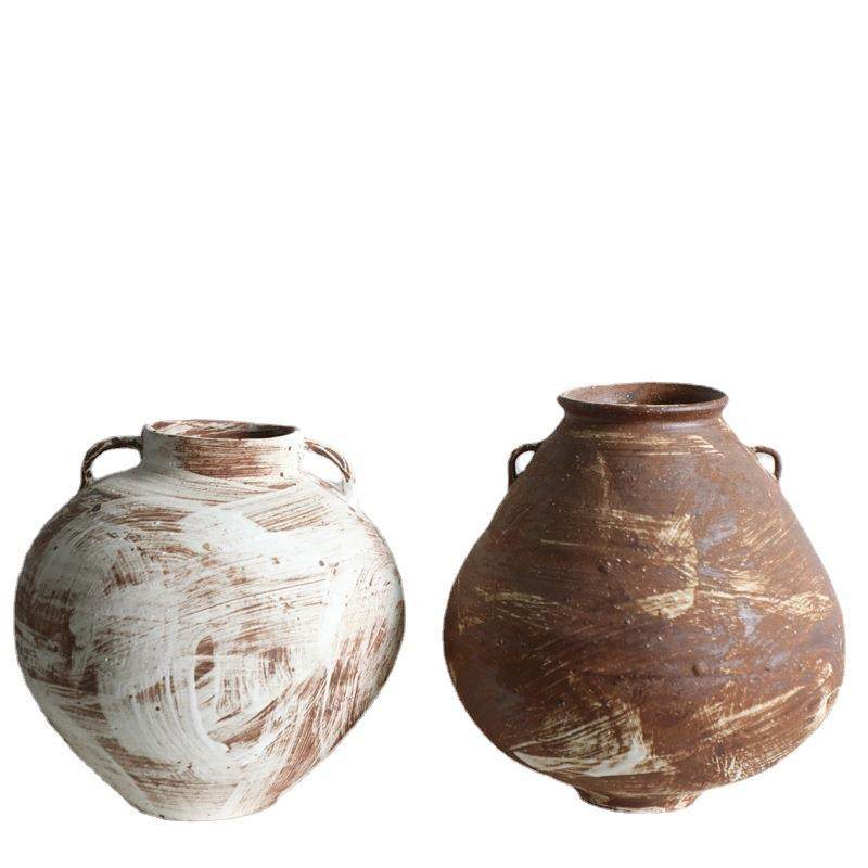 北欧ins复古侘寂风土陶罐陶瓷花瓶双耳景德镇陶瓷民宿装饰摆,橡塑材料及制品,工业陶瓷,淘宝优惠券,粉丝福利购,淘宝优惠卷