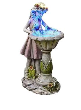 树脂太阳能灯工艺品装饰仿真花仙子女孩雕像户外花园阳台庭院摆件