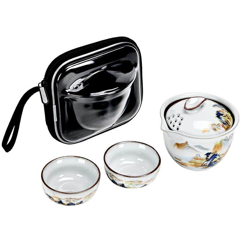 户外便携式车载旅行茶具套装哥窑陶瓷功夫泡茶壶快客杯一壶二三杯,餐饮具,旅行茶具,淘宝优惠券,粉丝福利购,淘宝优惠卷