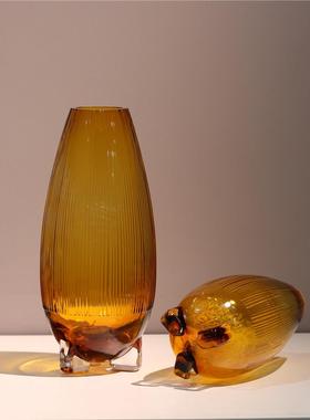 现代简约彩色纹理厚底高脚玻璃花瓶玄关落地客厅软装创意家居摆件