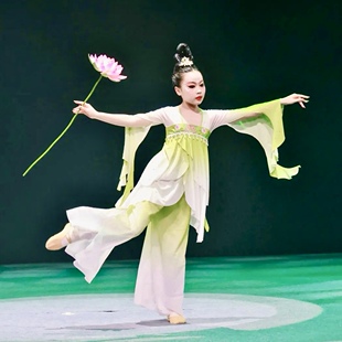江南可采莲演出服儿童古典舞采莲舞蹈服装纱衣入莲间荷叶荷花道具