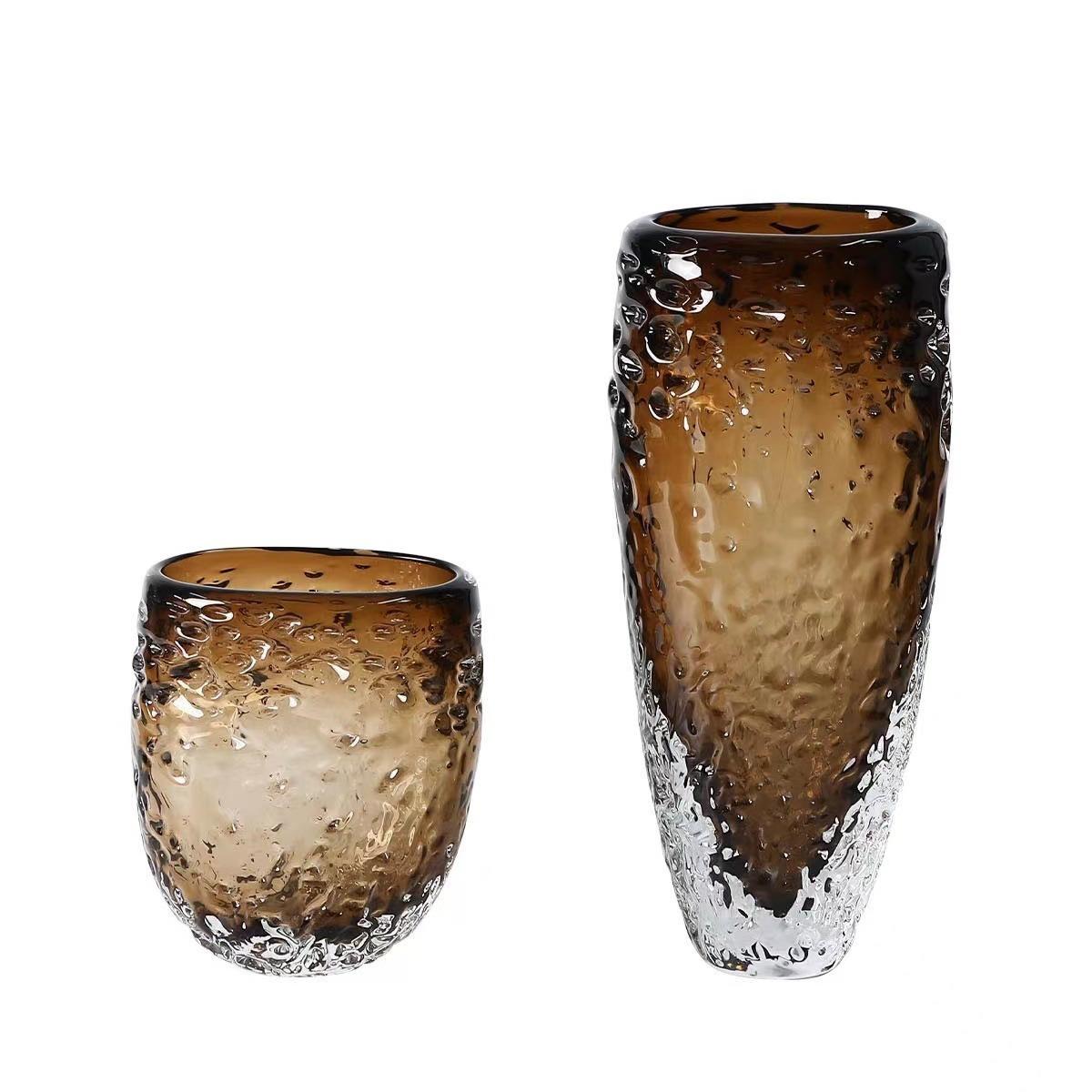 简约轻奢琥珀水纹琉色插璃花瓶水纹琉璃花样板瓶间餐桌酒店别墅花