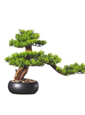 新中式仿真迎客松盆景大摆件客厅玄关电视柜摆设花架茶几桌面装饰