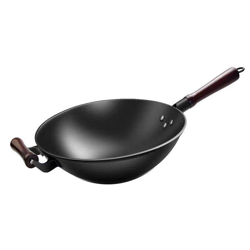 铁锅炒菜锅家用陆川铸铁锅已开锅凹面电磁炉圆底锅不粘老式生铁锅