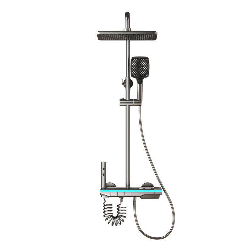 沐浴花洒套装全铜水镀枪灰色淋雨增压恒温淋浴明装家用浴室卫生间