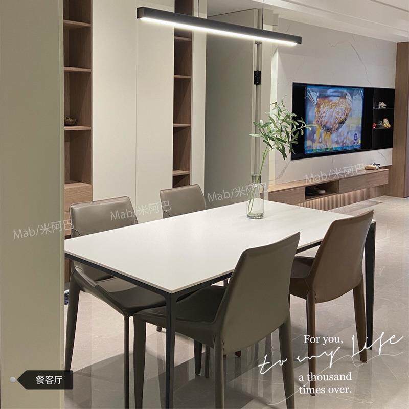 德利丰岩板餐桌家用小户型意式极简现代简约铝合金白色轻奢