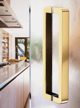 新款方管圆角玻璃门拉手黑色不锈钢把手木门对装黑钛金玫瑰金个性