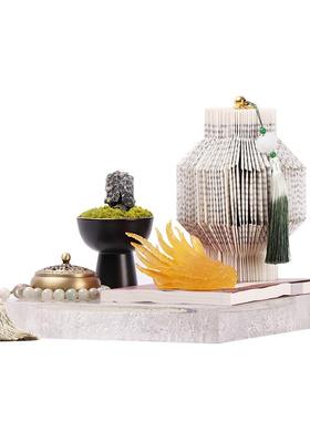 创意新中式现代透明树脂托盘套装组合茶几桌面摆件售楼处饰品摆设