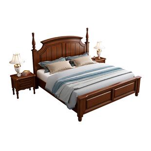 美式实木床1.8米桃花芯木双人床主卧简约现代1.5m美式公主床婚床