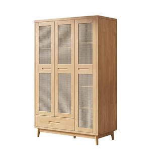 实木藤编衣柜北欧简约柜子三门带抽屉衣橱小户型卧室组装日式衣柜