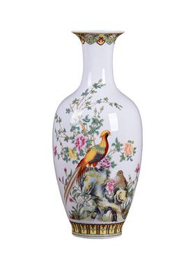 景德镇陶瓷花粉彩薄胎瓷中式家居客厅插花装饰品书房玄关摆件
