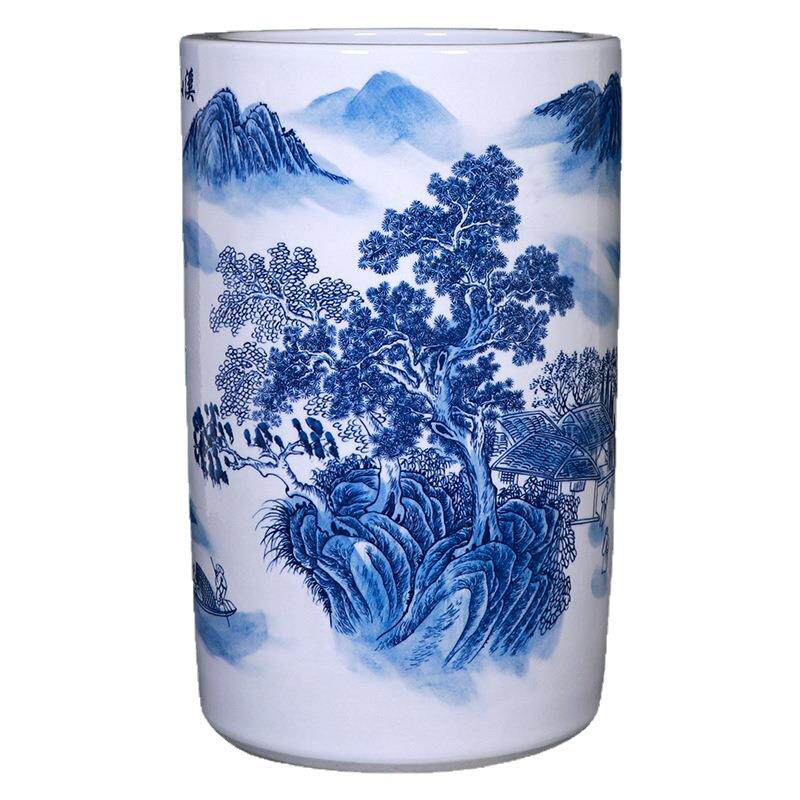 景德镇陶瓷器青花瓷大号书画缸卷轴收纳缸雨伞桶字画筒大花瓶摆件
