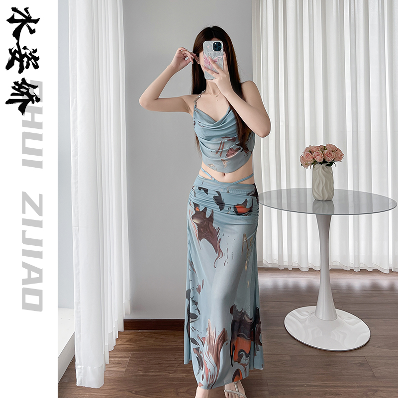 辣妹比基尼泳衣女三件套海边度假长裙小胸聚拢带钢托性感温泉泳装