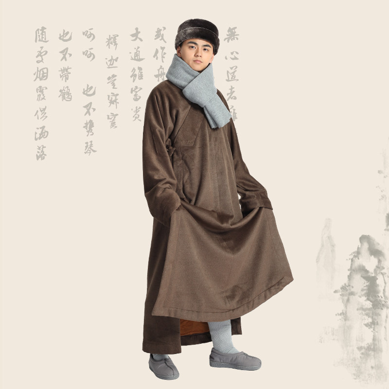 尚远加绒僧服毛绒长褂冬季男女僧衣大褂双层加厚和尚服僧袍僧棉袄