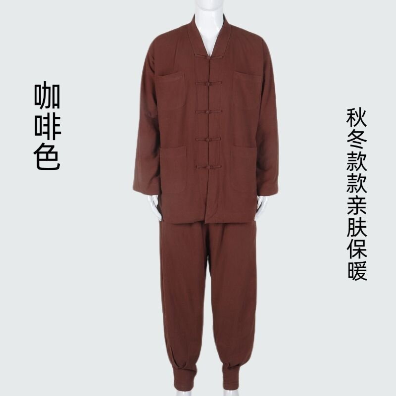 新僧服秋冬加绒亚麻短褂出家人的僧衣服禅修服男女僧裤免绑腿散腿