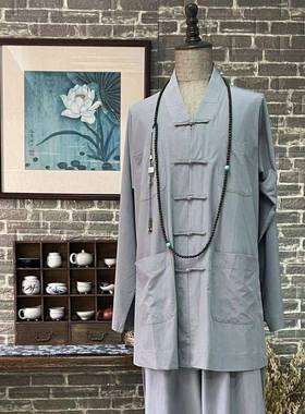 新款栖心僧服春秋季灰色棉质XJR短褂套装土黄色男女款僧人衣和尚