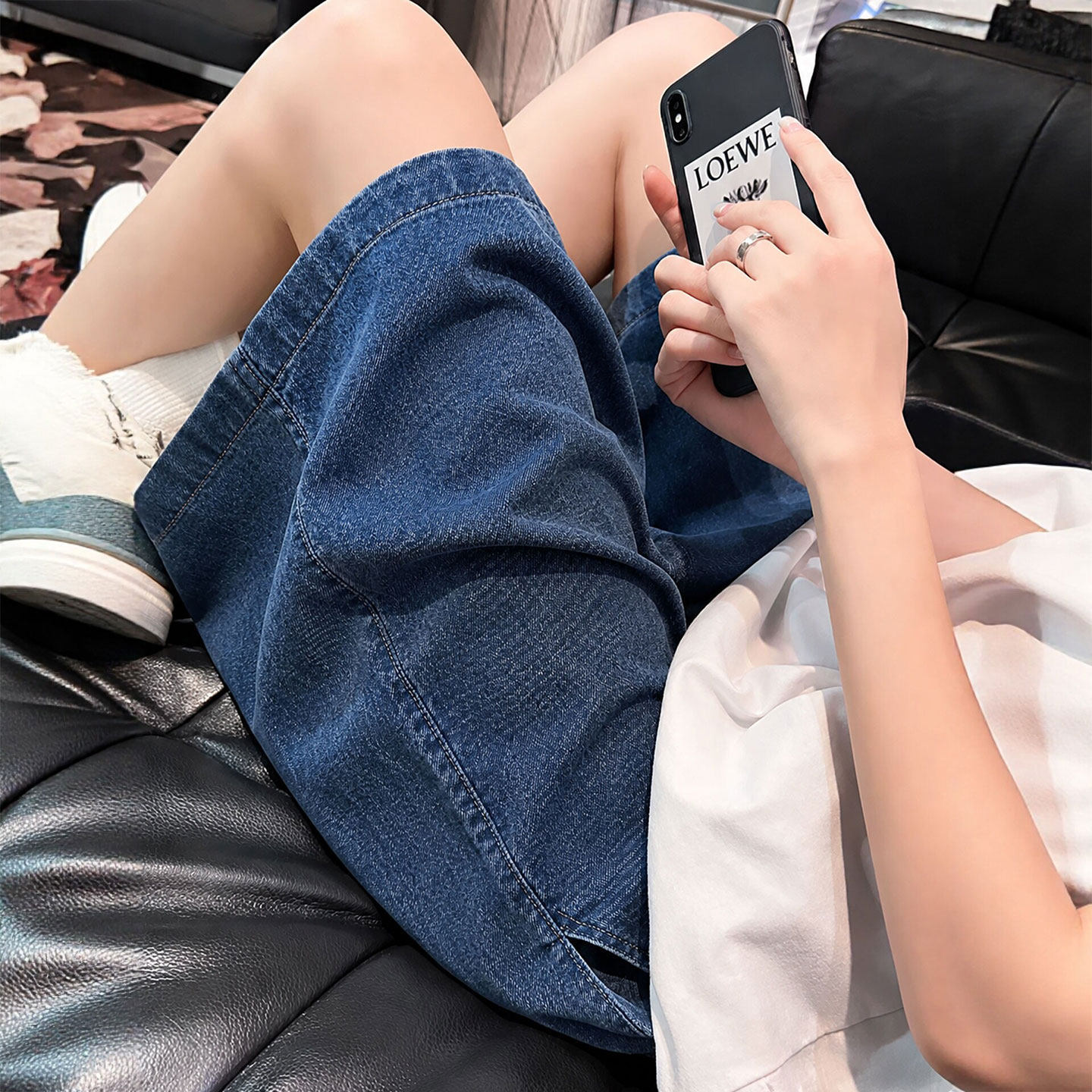 深蓝色天丝牛仔短裤女夏2026新款胖mm大码显瘦松紧腰冰丝五分裤子