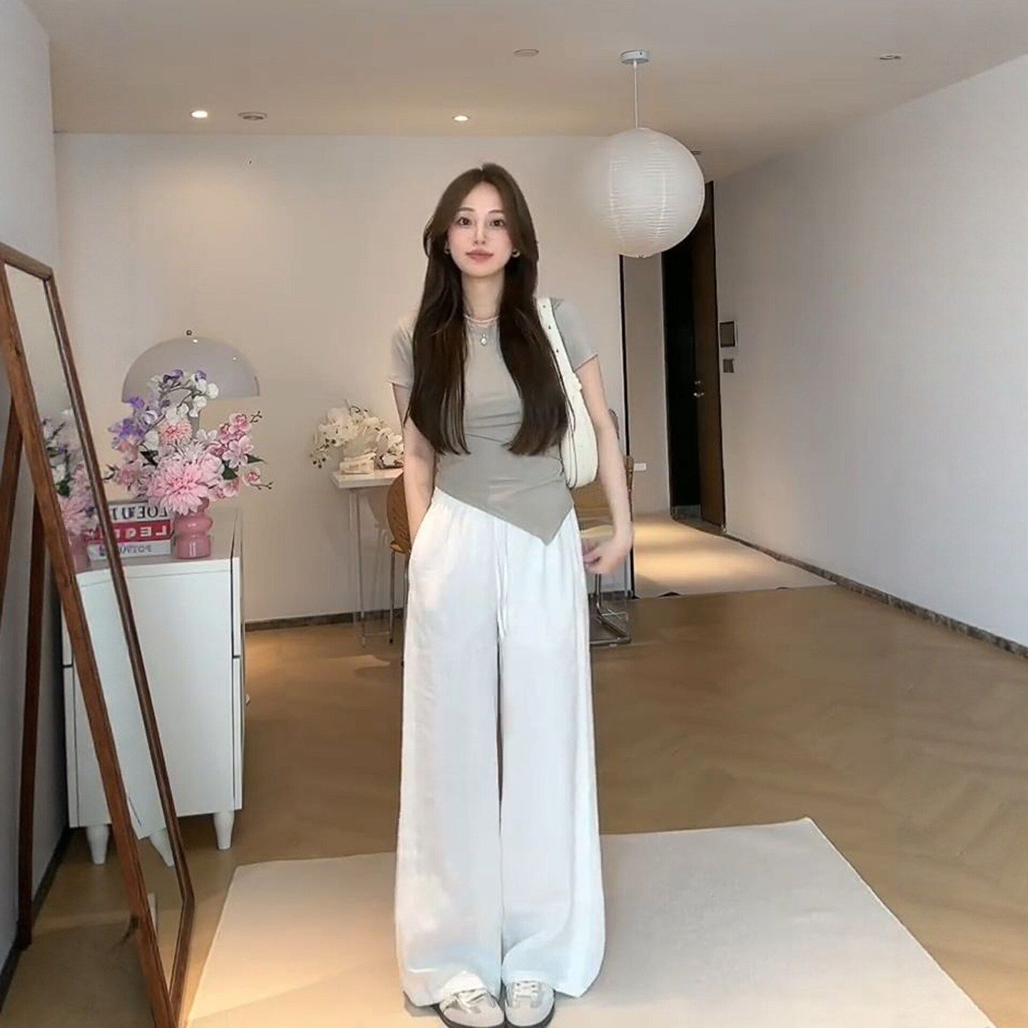 白色亚麻山本阔腿裤女裤夏季薄款2026新款垂坠感老钱风棉麻休闲裤