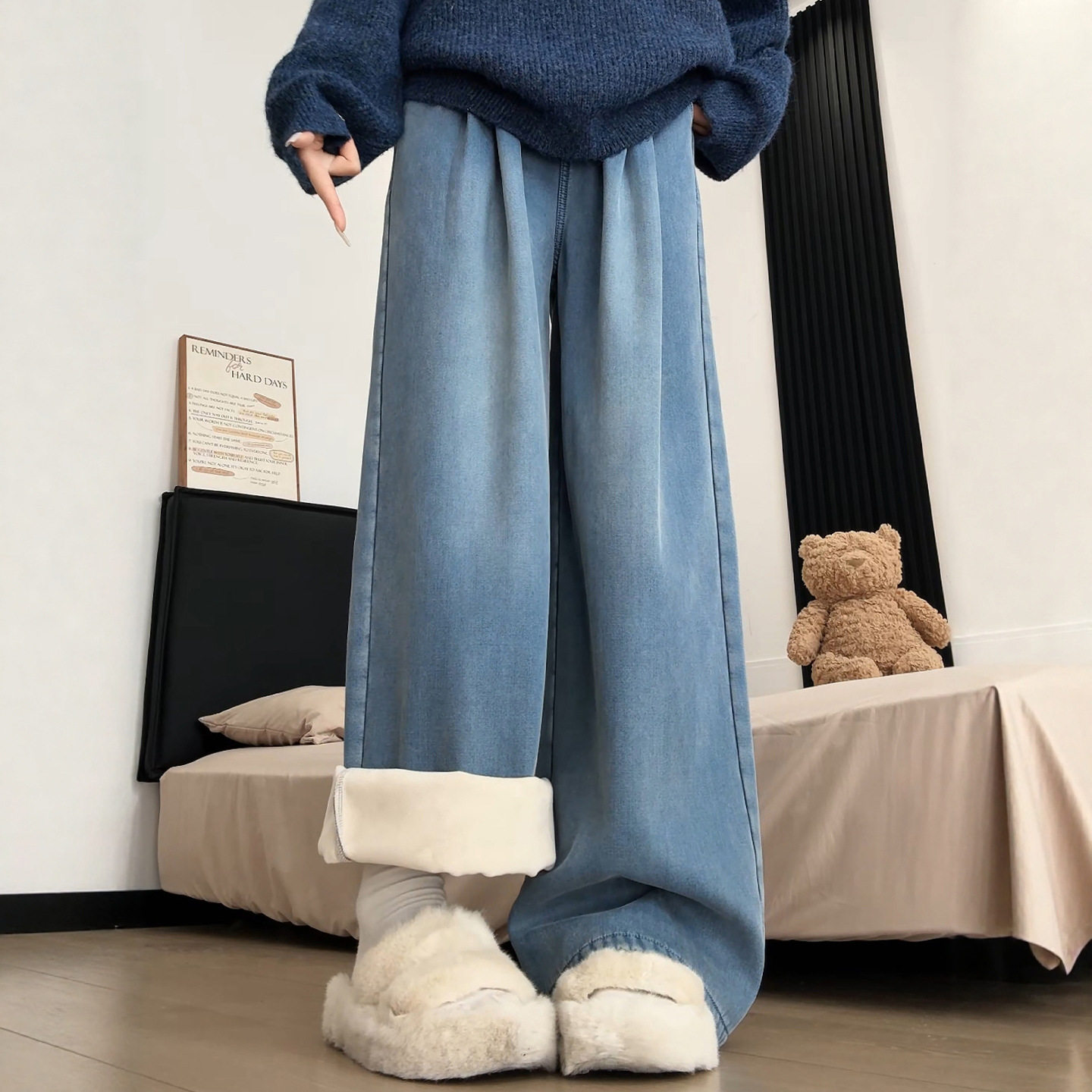 薄款牛仔裤子女2026新款春秋小个子松紧腰直筒宽松垂感窄版阔腿裤