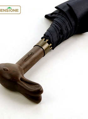 Greenstone英伦复古木柄兔头轻奢雨伞男女自动加固抗风长柄晴雨伞