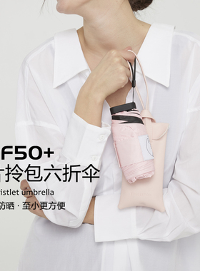 Greenstone意见六折黑胶防晒晴雨两用卡片扁伞防紫外线小巧遮阳伞