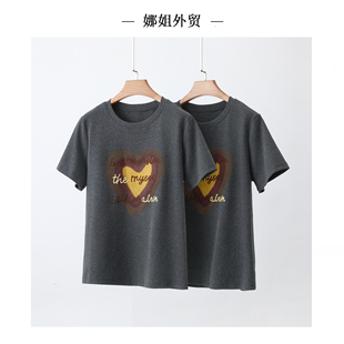 2026秋冬款爱心印花圆领短袖T恤女宽松显瘦百搭上衣打底衫HY008D