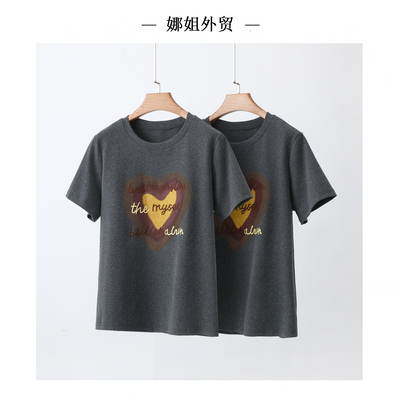 2026秋冬款爱心印花圆领短袖T恤女宽松显瘦百搭上衣打底衫HY008D