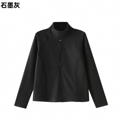 2025秋冬款发热保暖女修身外套 云朵羊毛拼麻丝立领开衫A333