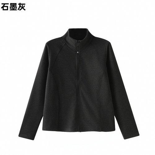 2025秋冬款发热保暖女修身外套 云朵羊毛拼麻丝立领开衫A3339H