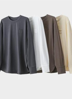小口袋高密度双纱棉显瘦圆弧摆拼接百搭纯色打底衫AA58