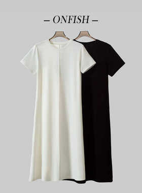 2024高级垂感砂洗果冻空气层简约通勤休闲裙简长款圆领长裙FL819