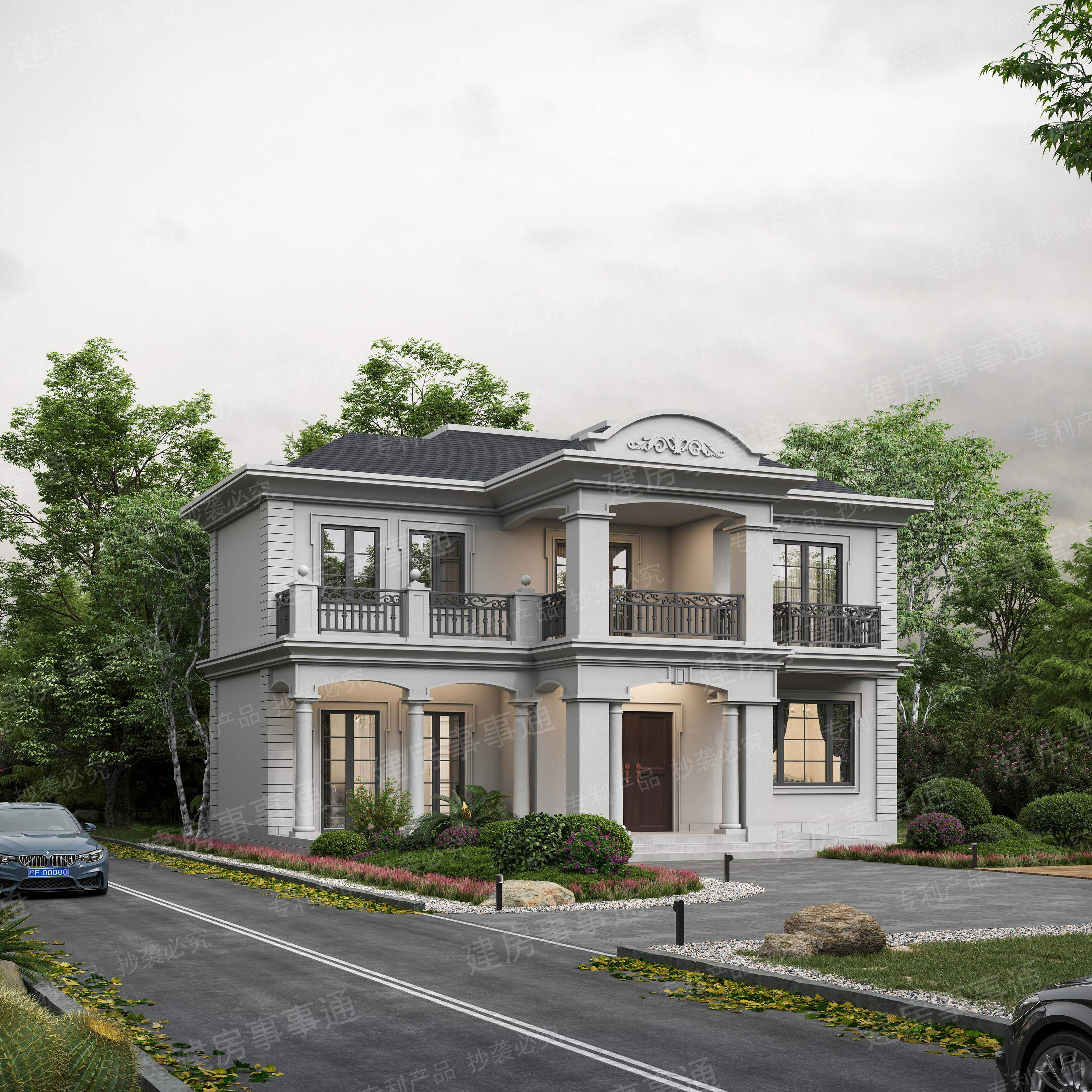 欧式-150法式风情别墅设计图纸二层农村自建房设计建筑施工效果图