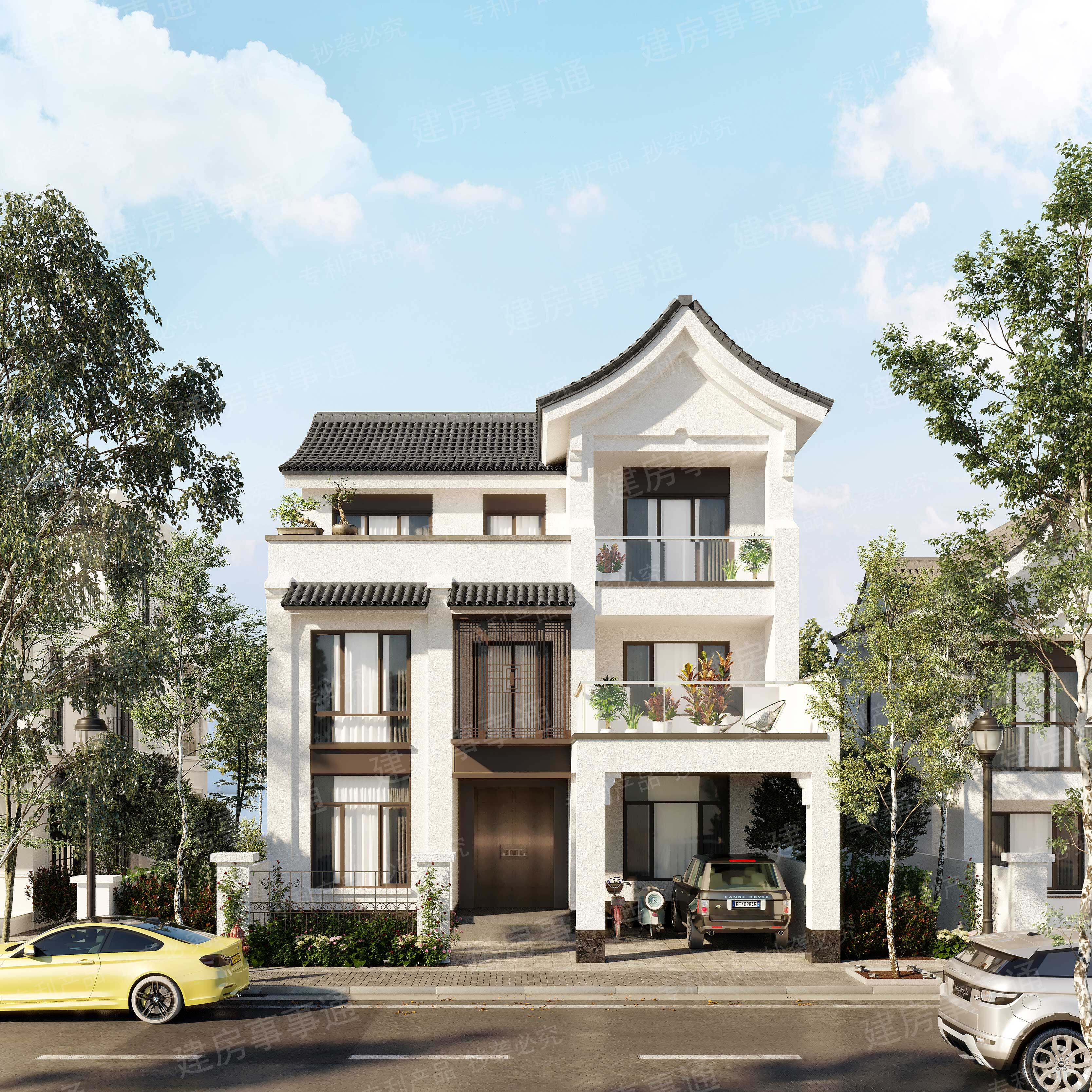 新中式-110别墅设计图纸三层农村自建房设计图纸建筑施工效果