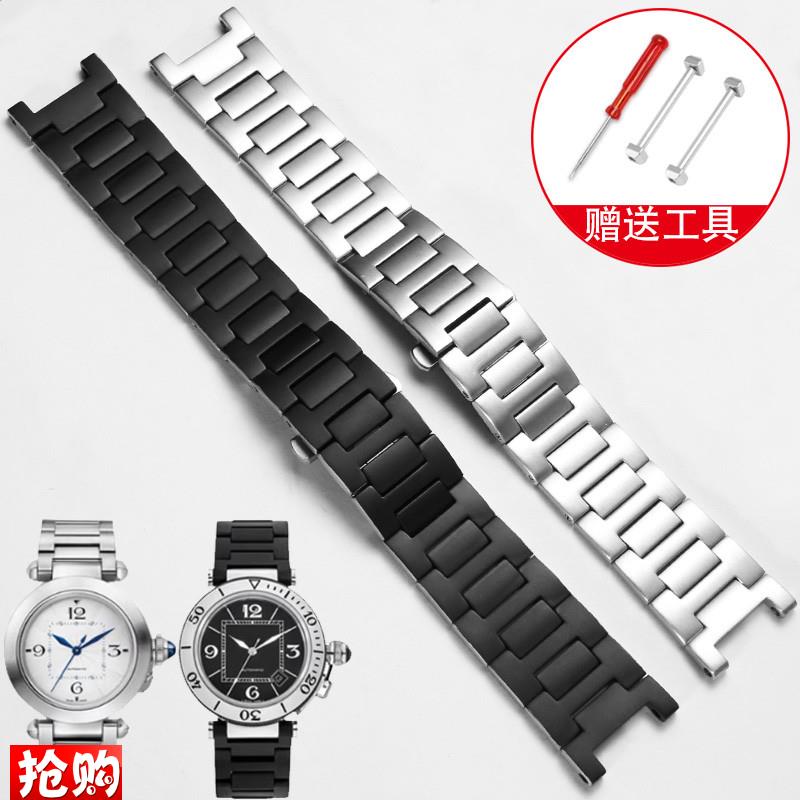 适配卡地亚帕莎PASHA钢带WSPA0013 W3107O7U2系列凹口精钢手表带