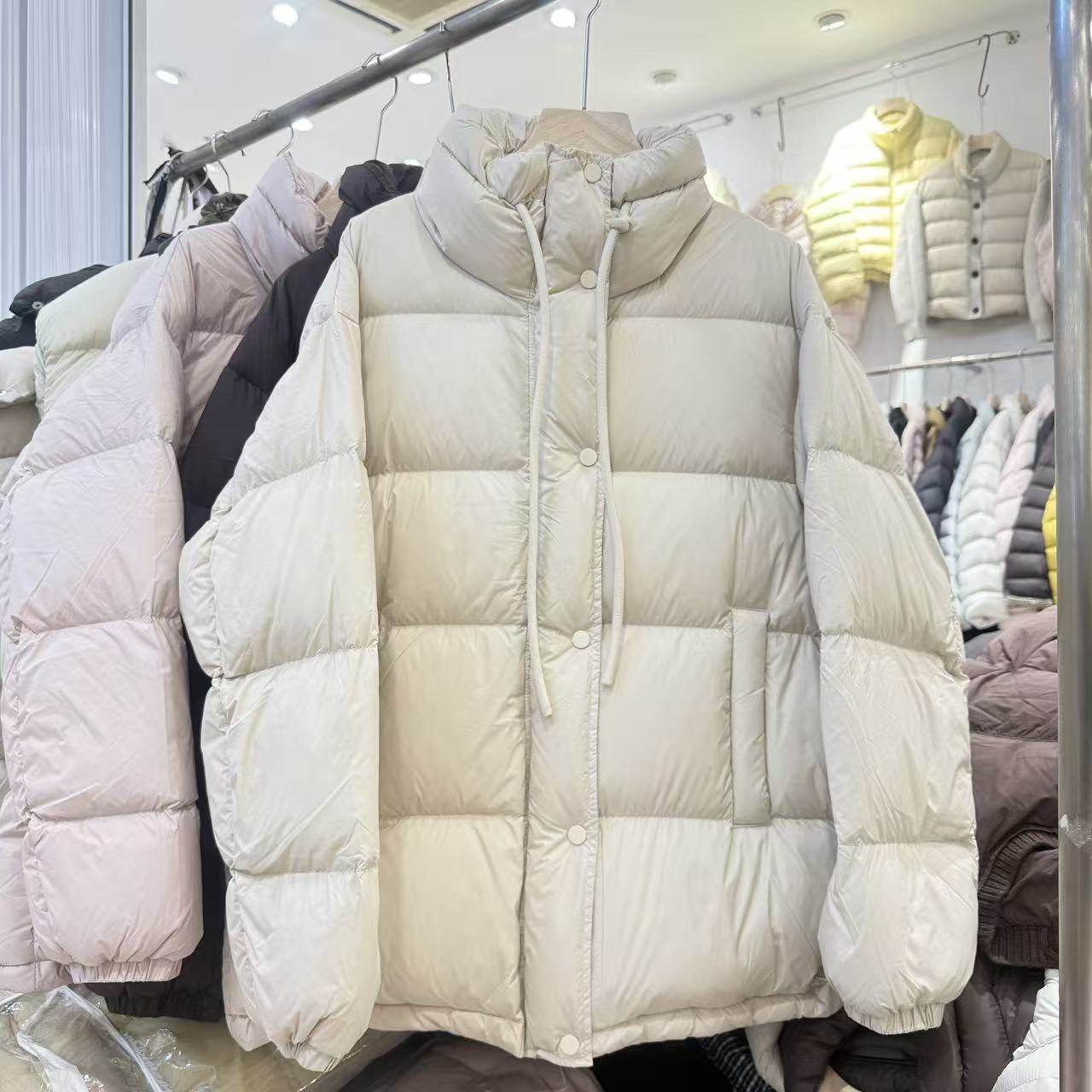 韩系抽绳立领设计羽绒服中长款女2025冬季加厚修身显瘦宽松面包服