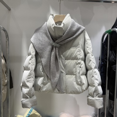 韩系新款针织披肩PU皮95白鸭绒羽绒服小个子百搭新款氛围感外套女