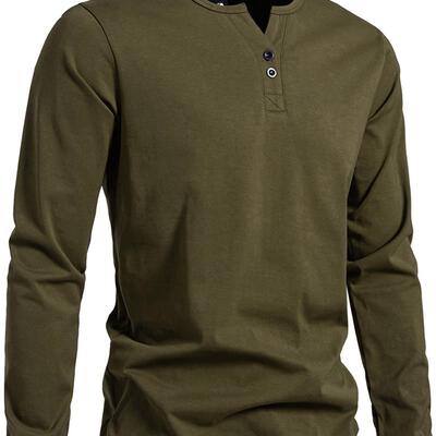 2024秋装新款跨境男士小V领长袖T恤重磅简约ins美式透气男式T恤潮