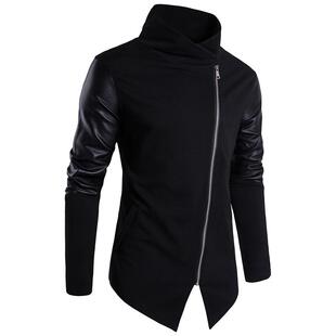 新款 2020春装 外贸立领修身 针织衫 X01001 时尚 拼皮针织衫 全棉欧码