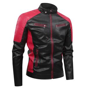 常年现货跨境temu爆款皮衣男插色立领重磅机车PU皮夹克男外套潮