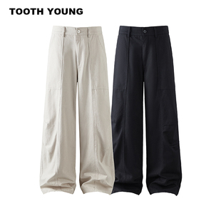 工装 休闲直筒裤 线条裤 纯色男生显瘦宽松大码 夏季 郑一爱穿搭