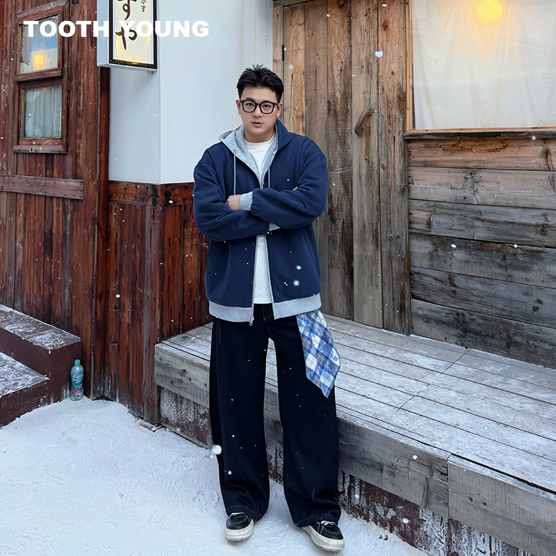 郑一爱穿搭【双穿卫衣】900g秋冬季保暖男生纯色运动休闲连帽外套