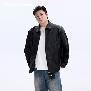 郑一爱穿搭【骑士】春季新款美式休闲简约休闲男皮衣外套