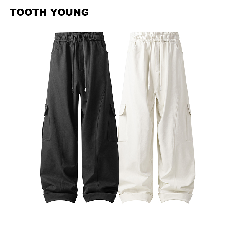 郑一爱穿搭【热循环加绒裤】抽绳宽松休闲美式直筒大码工装卫裤