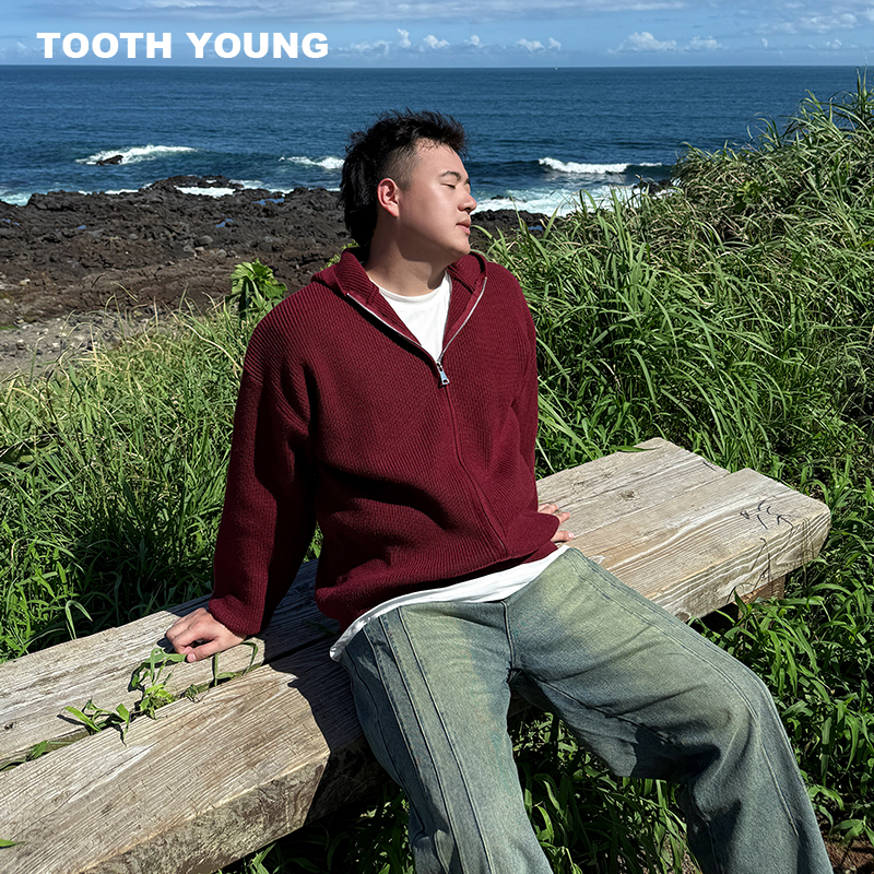 郑一爱穿搭【季风色彩】针织纯色秋季宽松连帽大码开衫休闲毛衣