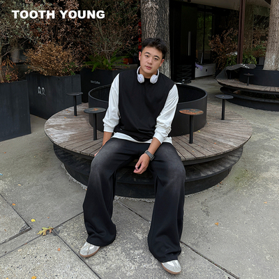 郑一爱穿搭【黑白配】假两件撞色长袖圆领T恤秋季男生大码上衣