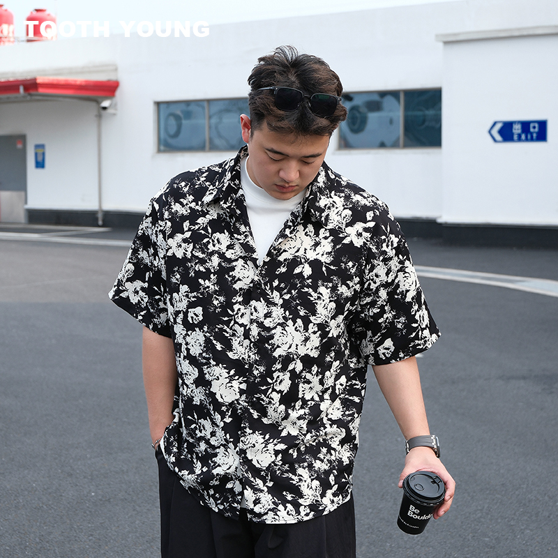 郑一爱穿搭 【花季少年】夏季薄款花衬衫大码男士宽松痞帅衬衣