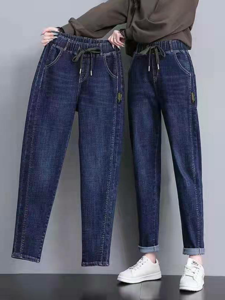 ELASTIC WAIST JEANS WOMENS WINTER NEW LOOSE HIGH-WAISTED SLIM SPRING AND AUTUMN HARLAN SMALL FOOT RADISH PANTS CASUAL