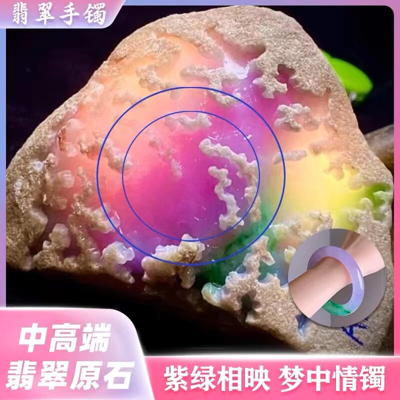 缅甸天然翡翠原石毛料公斤料色料玉石紫罗兰阳绿A货冰种手镯