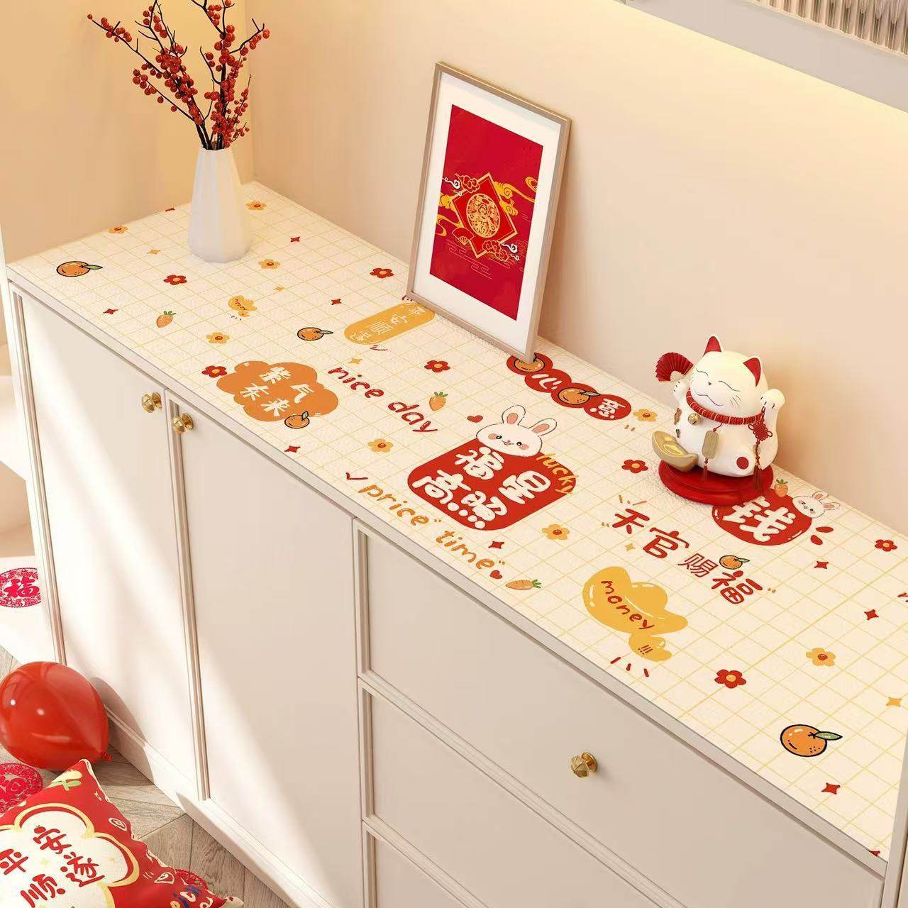 新年桌垫红色喜庆氛围感桌布垫电视柜鞋柜台面免洗保护垫防尘桌垫,居家布艺,茶几垫,淘宝优惠券,粉丝福利购,淘宝优惠卷